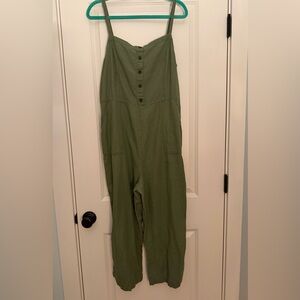Green Linen Blend Jumpsuit